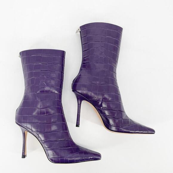 Jimmy Choo Purple Agathe Croc Embossed 100mm Mid-Calf Pointed Toe Boot IT 38 - Picture 4 of 13